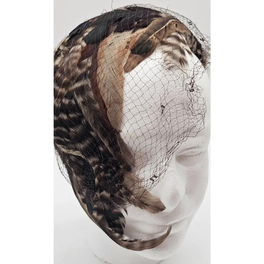 Vintage 1950s Gwen Phares Feather Hat with Veil - Mid Century Millinery